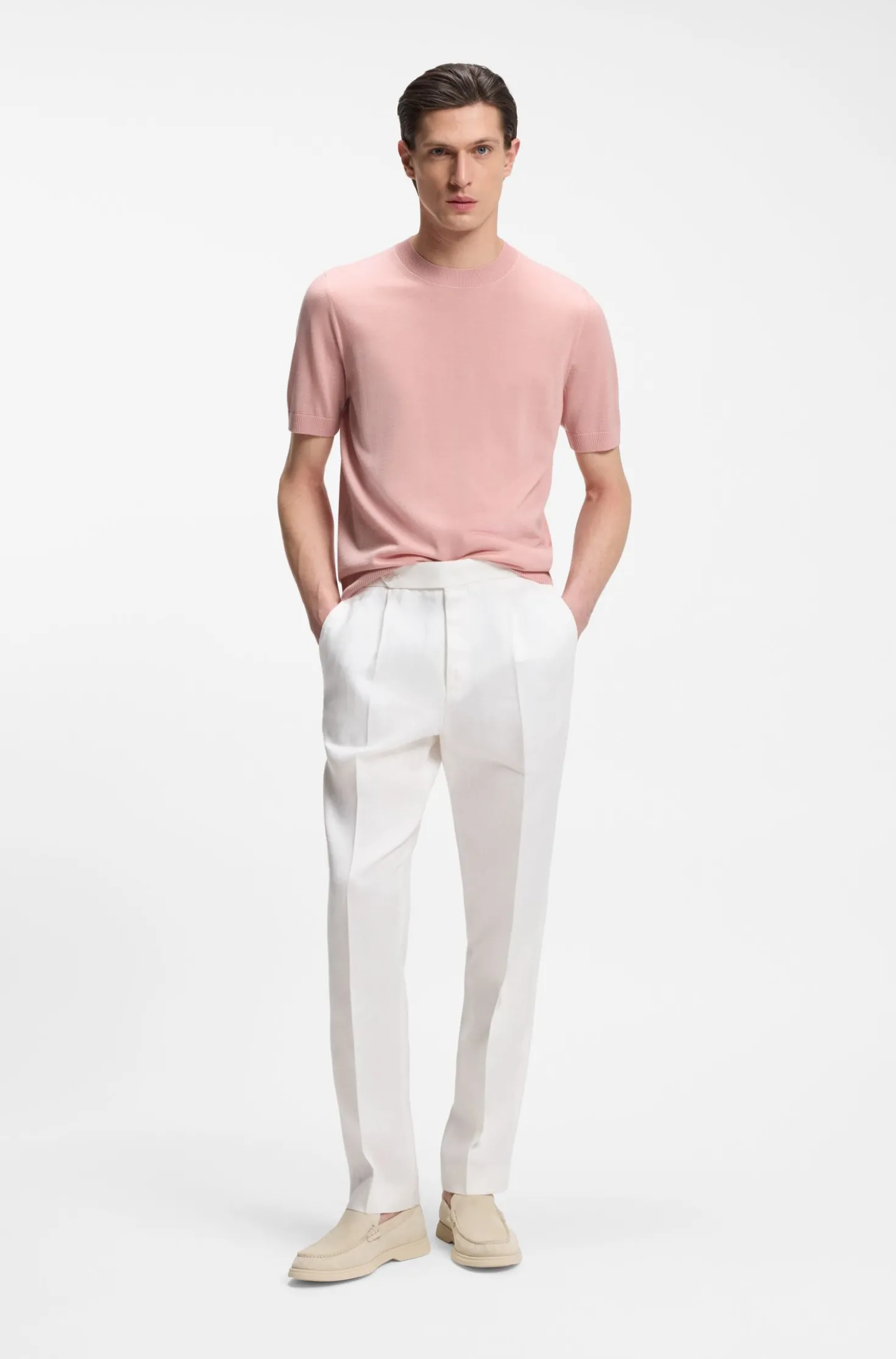Short-sleeved knit T-shirt in merino wool