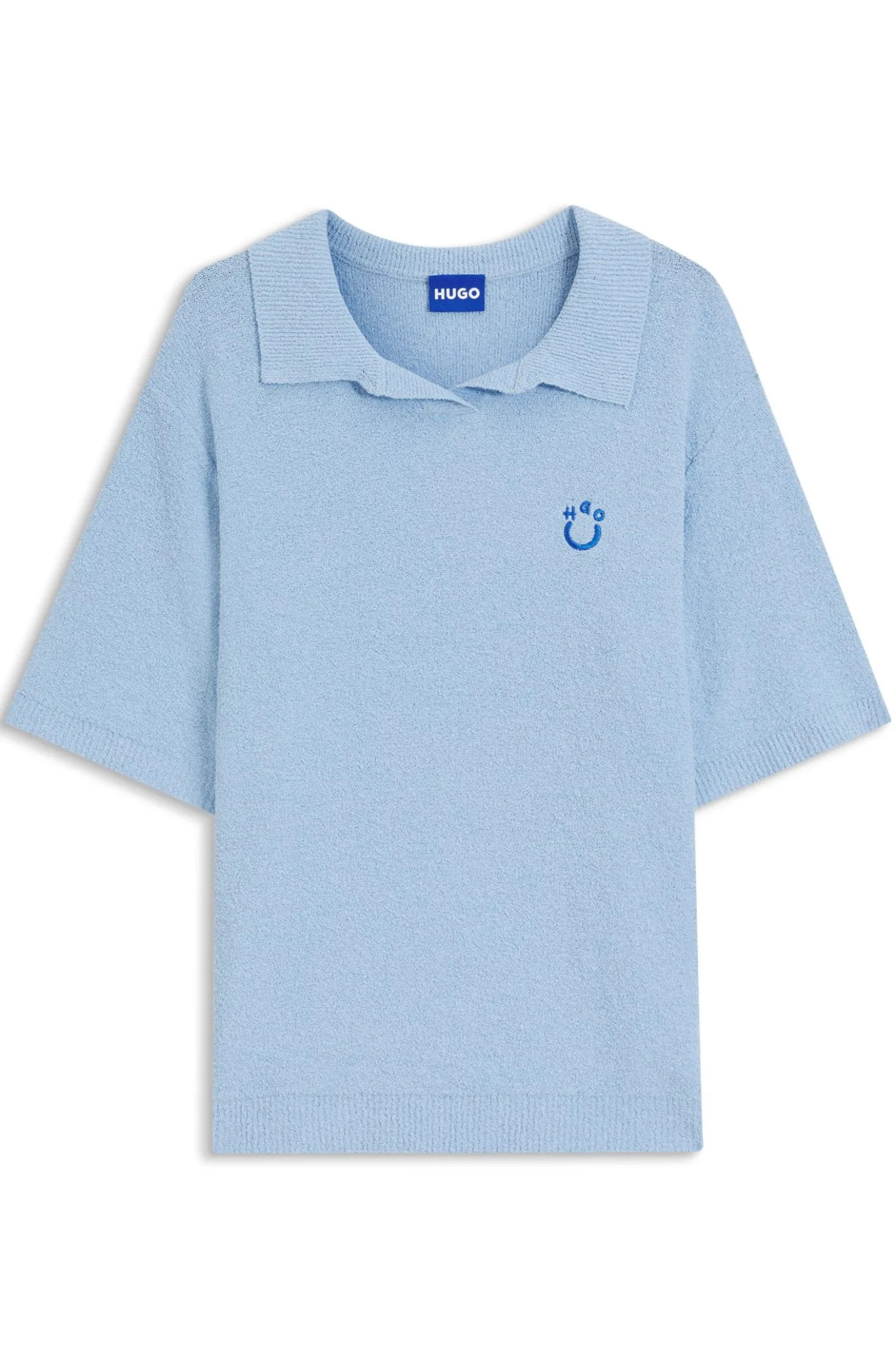 Short-sleeved oversized-fit sweater in cotton-blend towelling