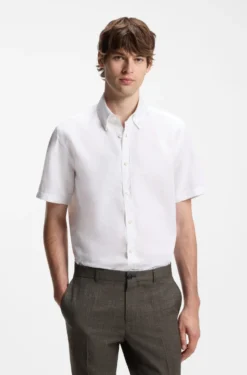 Short-sleeved shirt in a cotton and linen blend
