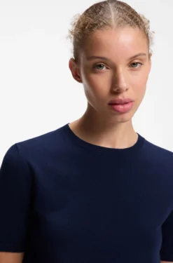Short-sleeved sweater in a wool-cashmere blend