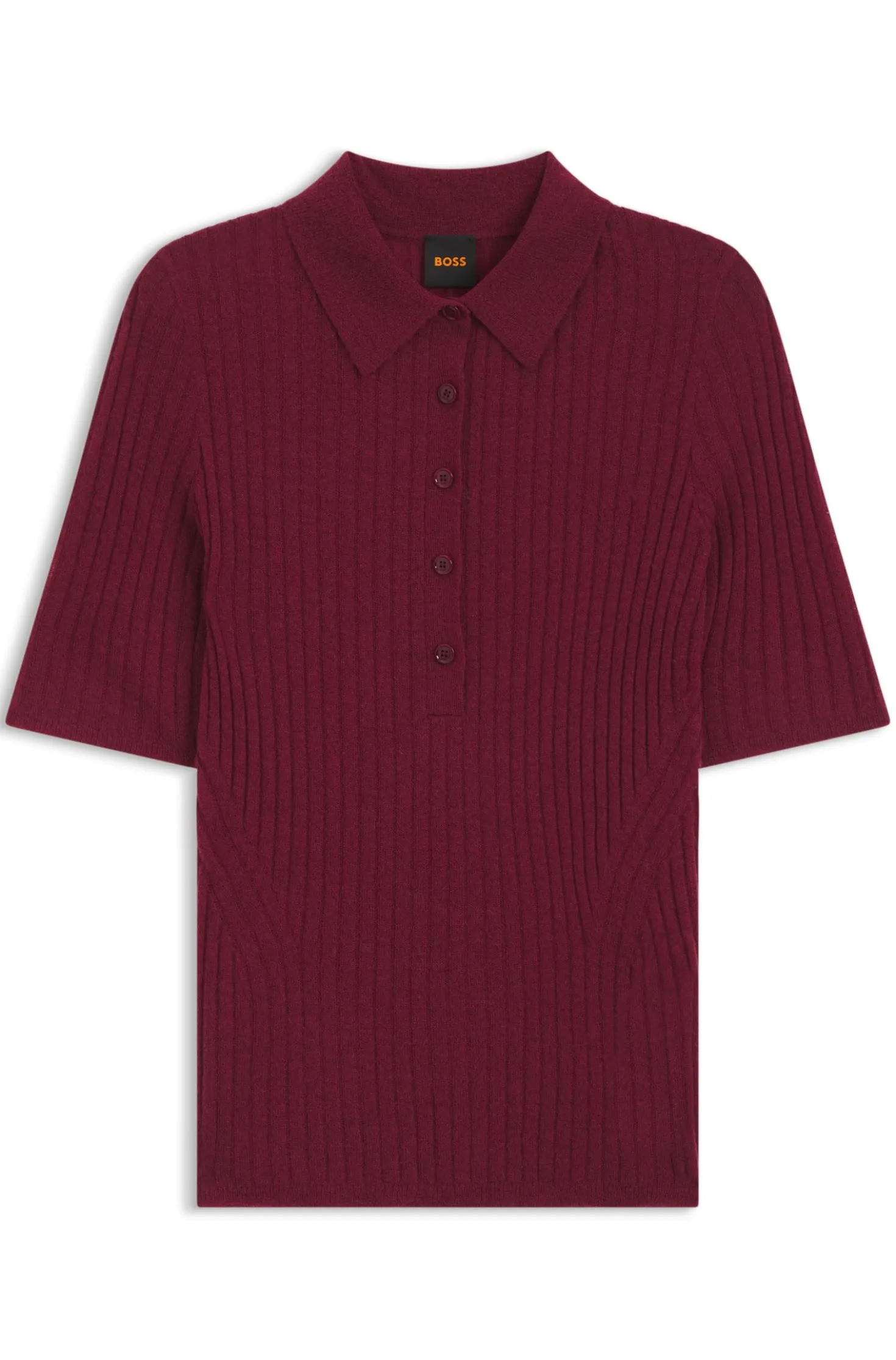 Short-sleeved wool-blend sweater with polo collar