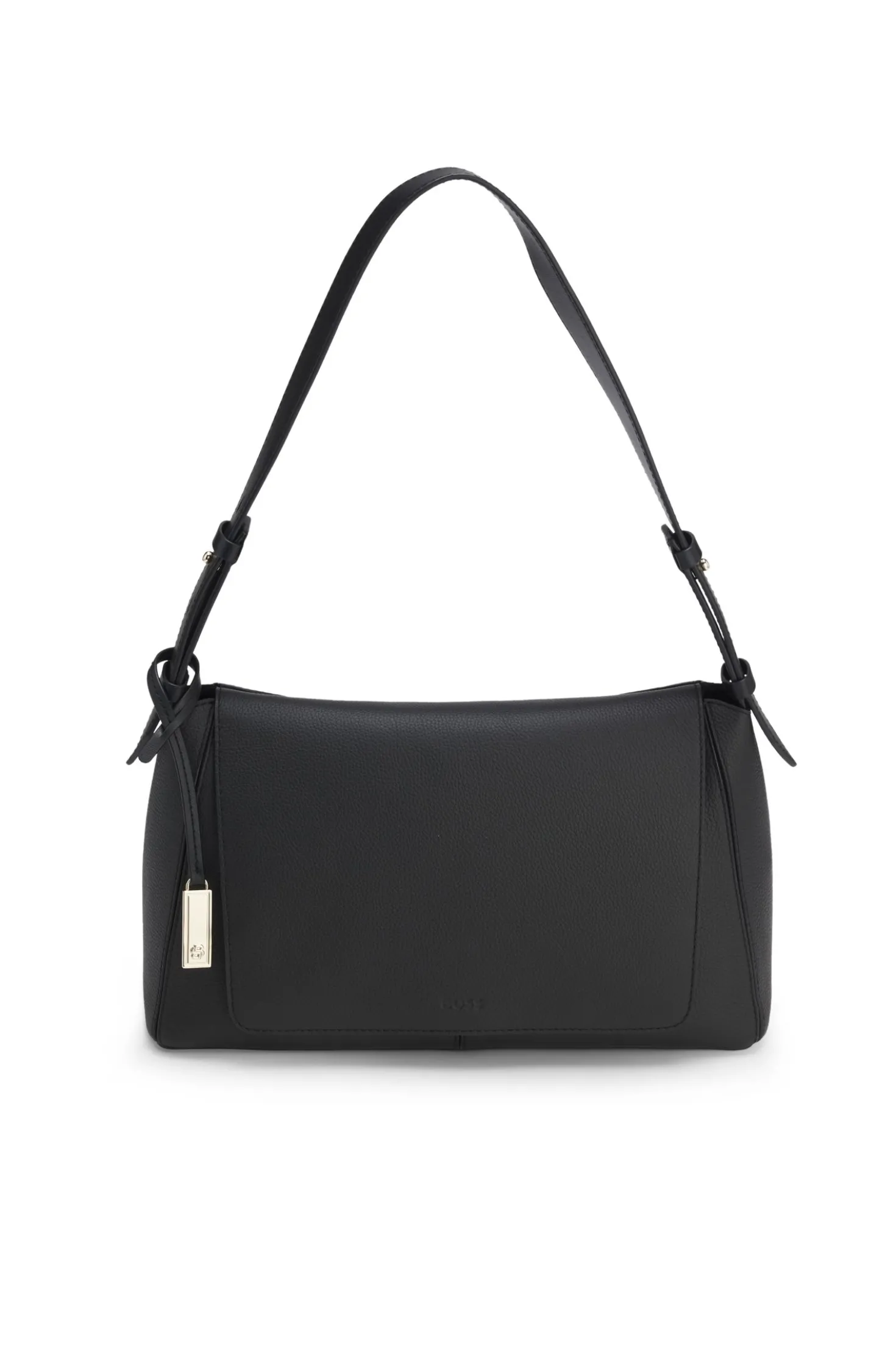 Shoulder bag in grained leather with logo plate