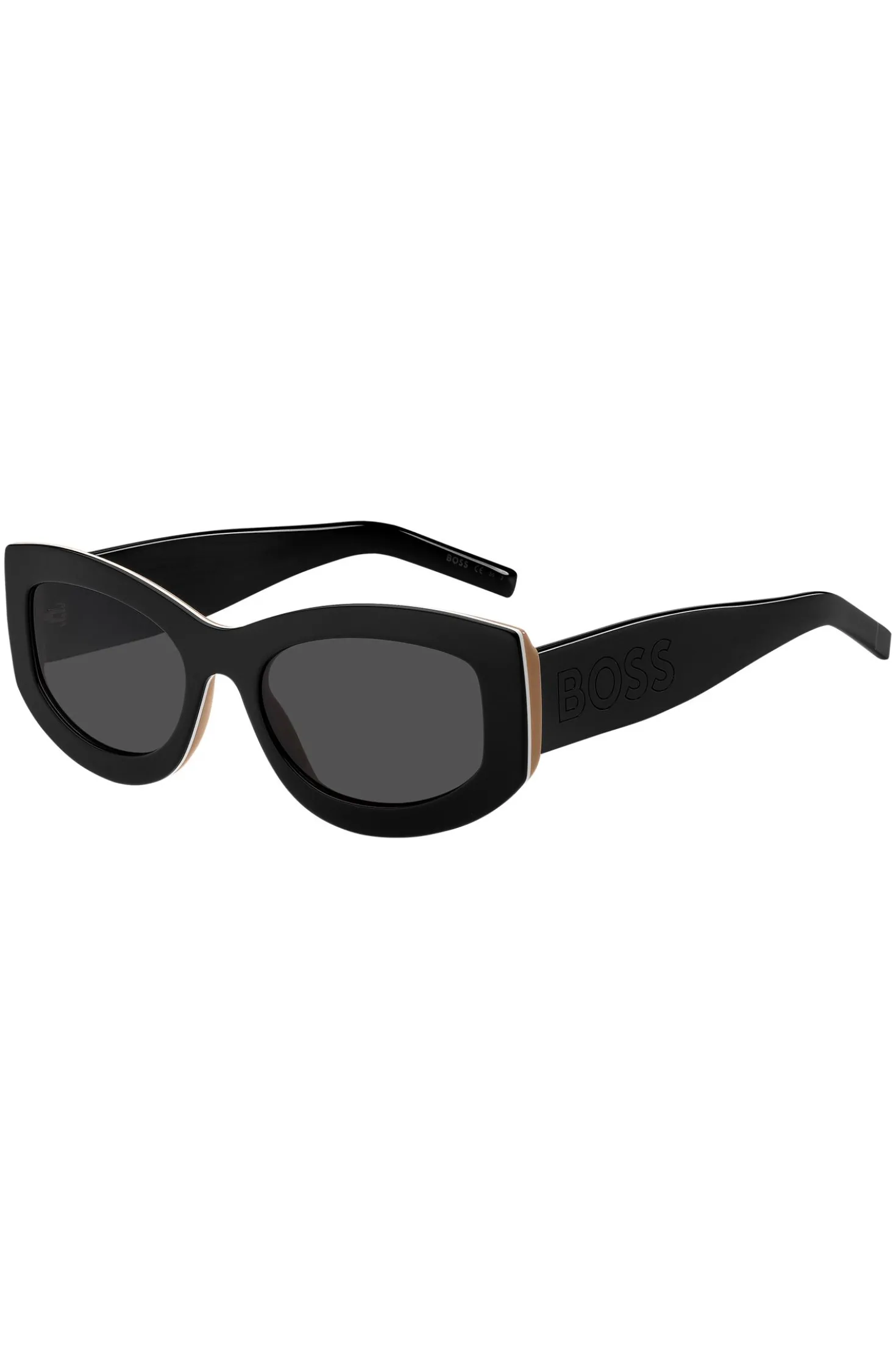 Signature-stripe bio-acetate sunglasses with large temple logo