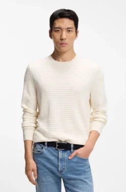 Silk-cotton sweater with micro-check structure