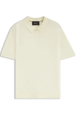 Silk knit polo with ribbed structure