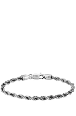 Silver-tone cuff with rope-style chain