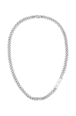 Silver-tone curb-chain necklace with logo link