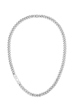 Silver-tone curb-chain necklace with logo link