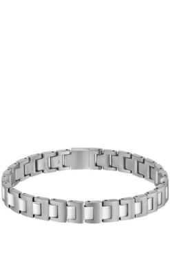 Silver-tone link cuff with logo closure