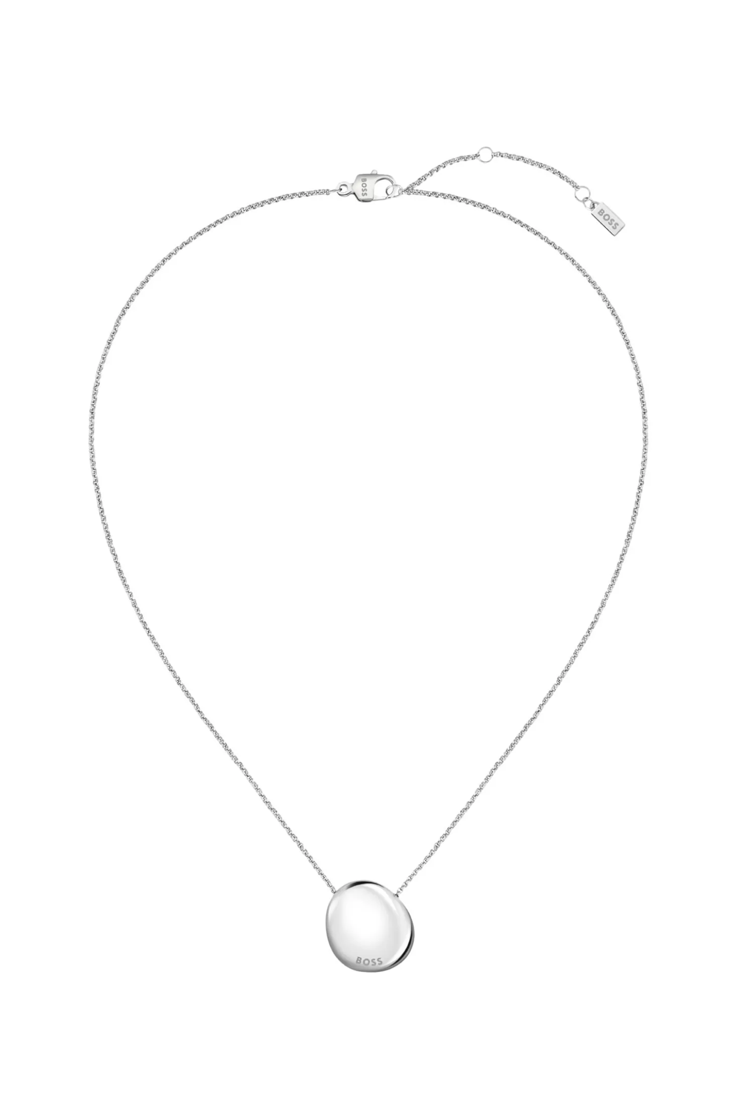 Silver-tone necklace with logo pebble pendant