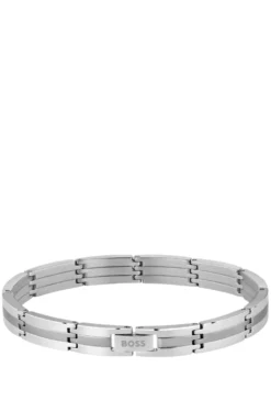 Silver-tone striped cuff with logo clasp