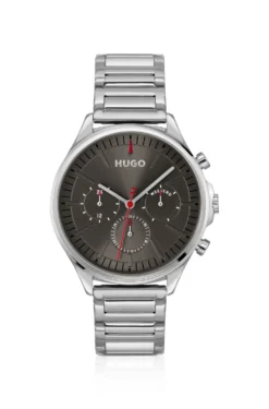 Silver-tone watch with grey dial
