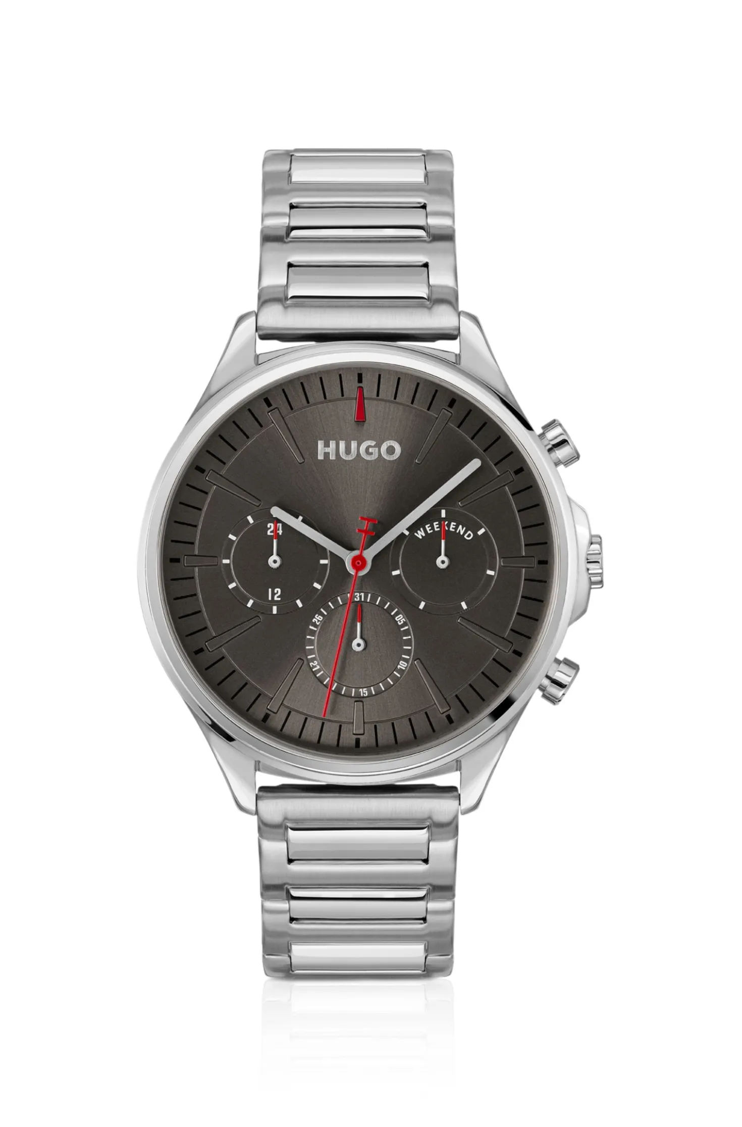 Silver-tone watch with grey dial