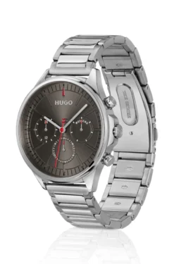 Silver-tone watch with grey dial
