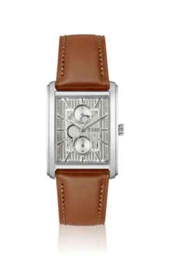 Silver-tone watch with textured skeleton dial