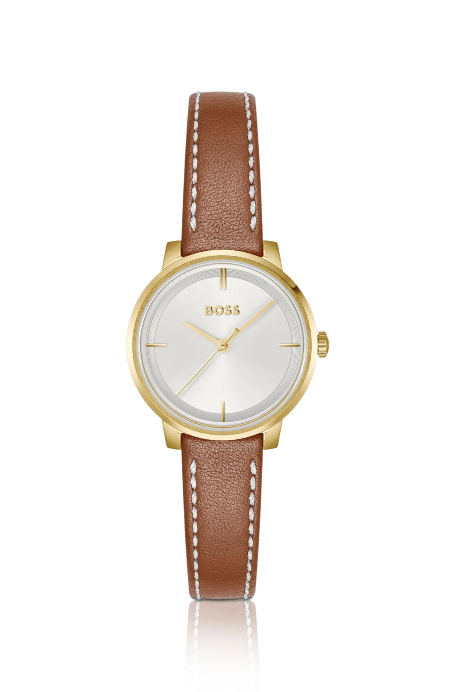 Silver-white-dial watch with leather strap