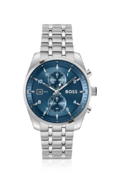 SKYTRAVELLER Blue-dial chronograph watch with steel bracelet