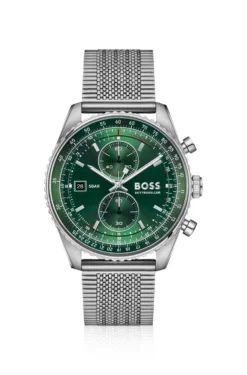 Skytraveller Pro green-dial watch with sapphire crystal