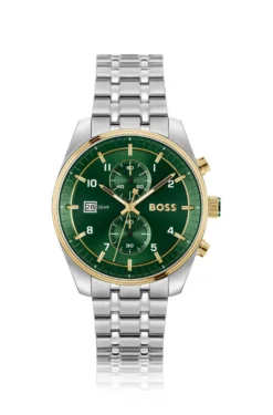 SKYTRAVELLER Two-tone chronograph watch with green dial