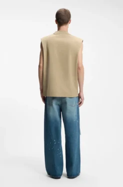 Sleeveless cotton T-shirt with logo patch