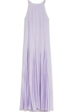 Sleeveless dress with plissé skirt inserts