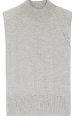 Sleeveless knitted top in cashmere with shoulder patches