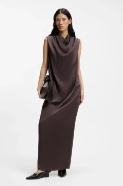 Sleeveless maxi dress in sable satin