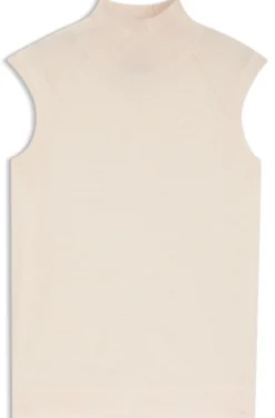 Sleeveless mock-neck sweater in merino wool