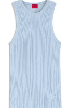 Sleeveless racer-back top in ribbed crepe fabric
