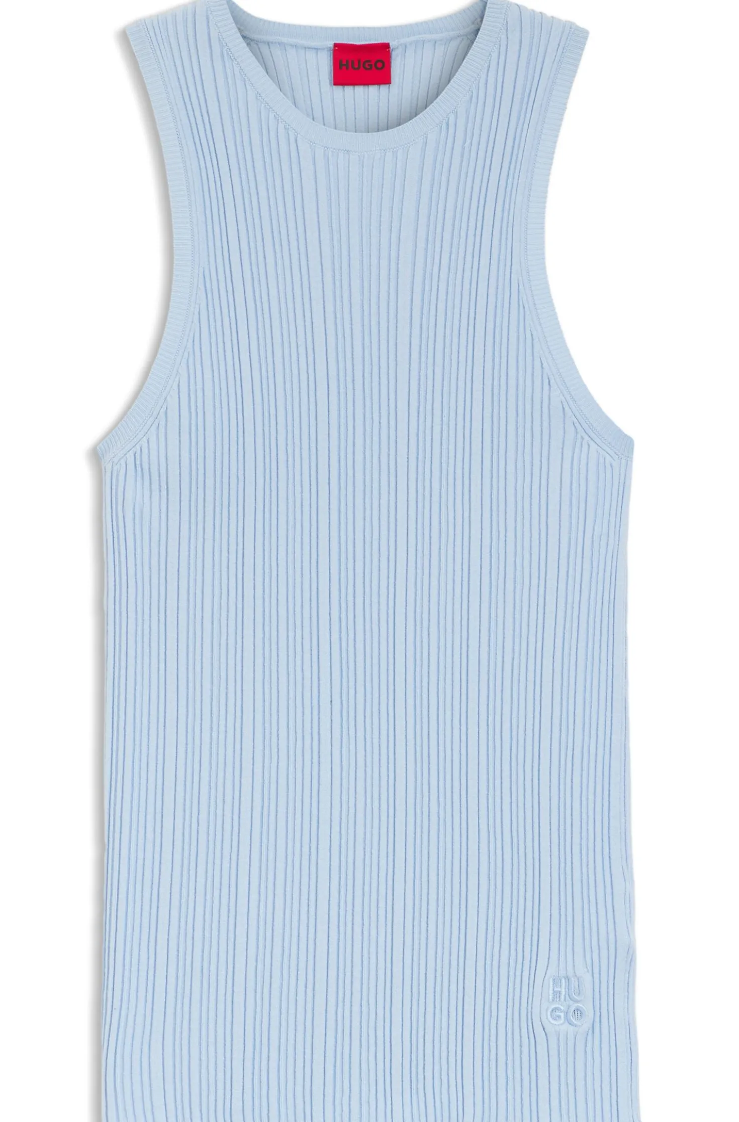 Sleeveless racer-back top in ribbed crepe fabric