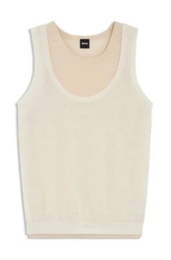 Sleeveless top in linen and cotton with layered design