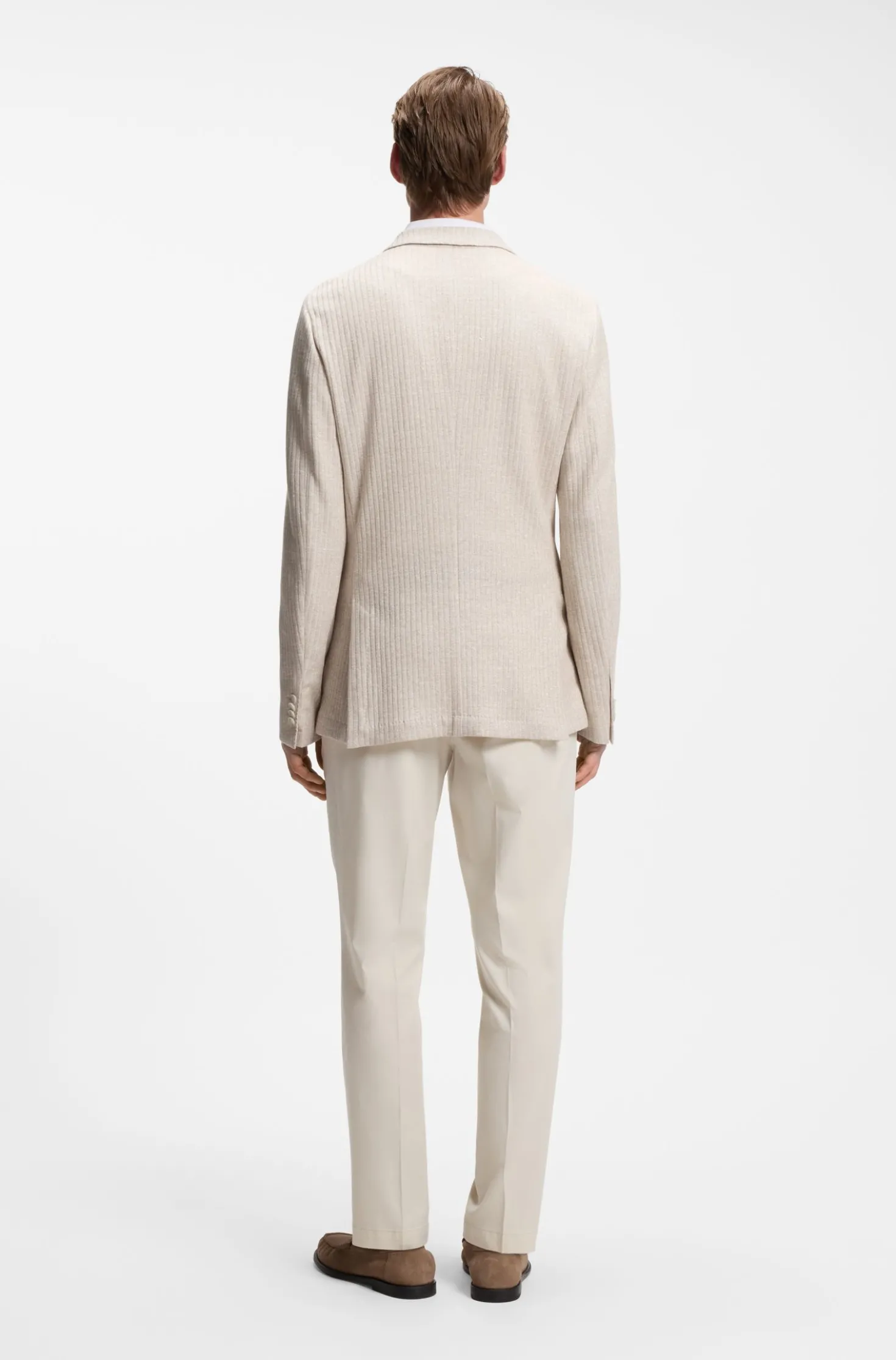 Slim-fit blazer in striped linen and cotton