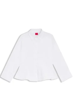 Slim-fit blouse in cotton with peplum hem