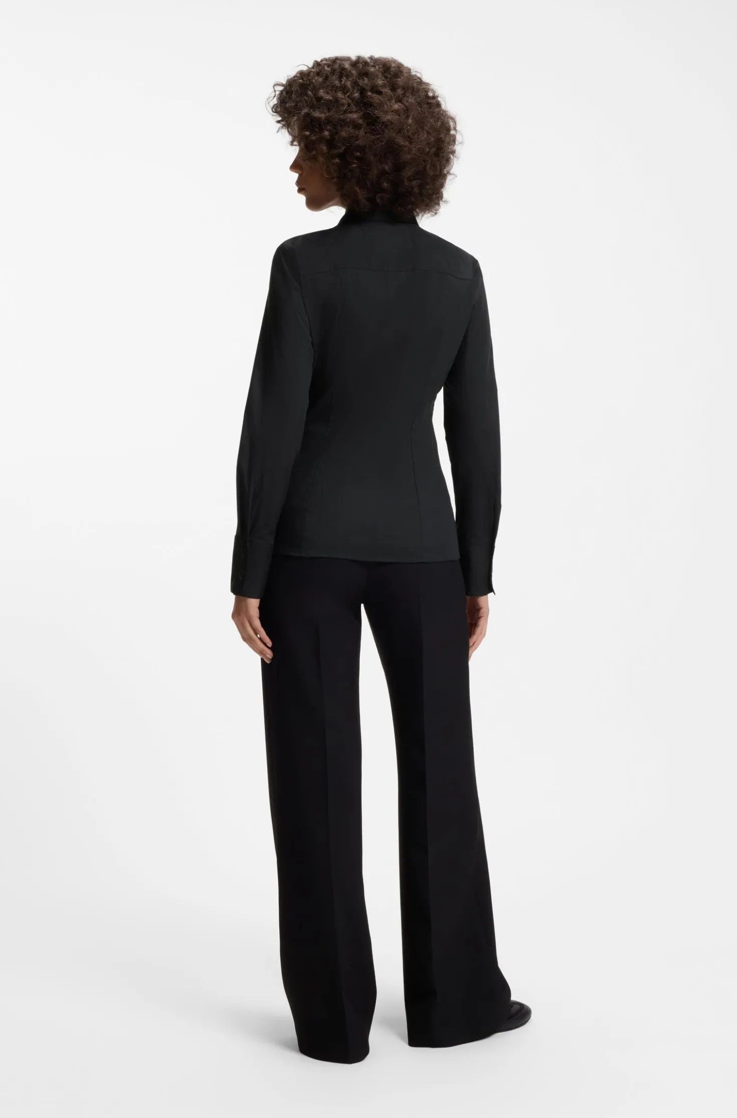 Slim-fit blouse in easy-iron cotton-blend twill