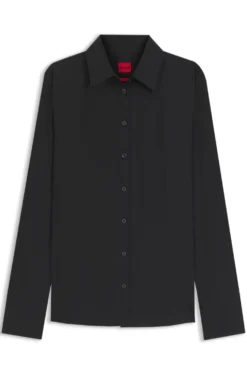 Slim-fit blouse in easy-iron cotton-blend twill