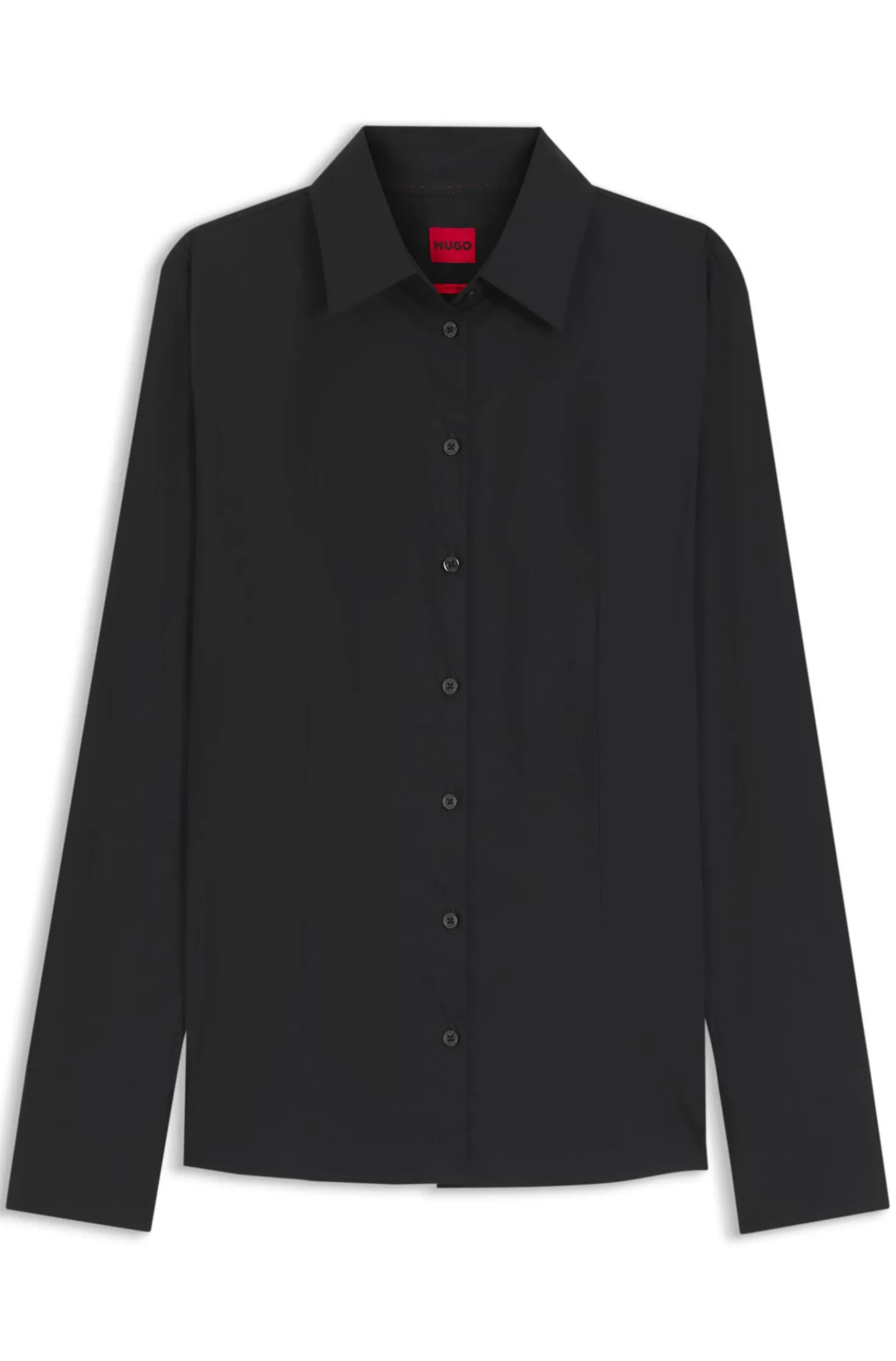 Slim-fit blouse in easy-iron cotton-blend twill