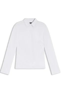 Slim-fit blouse in easy-iron cotton-blend poplin