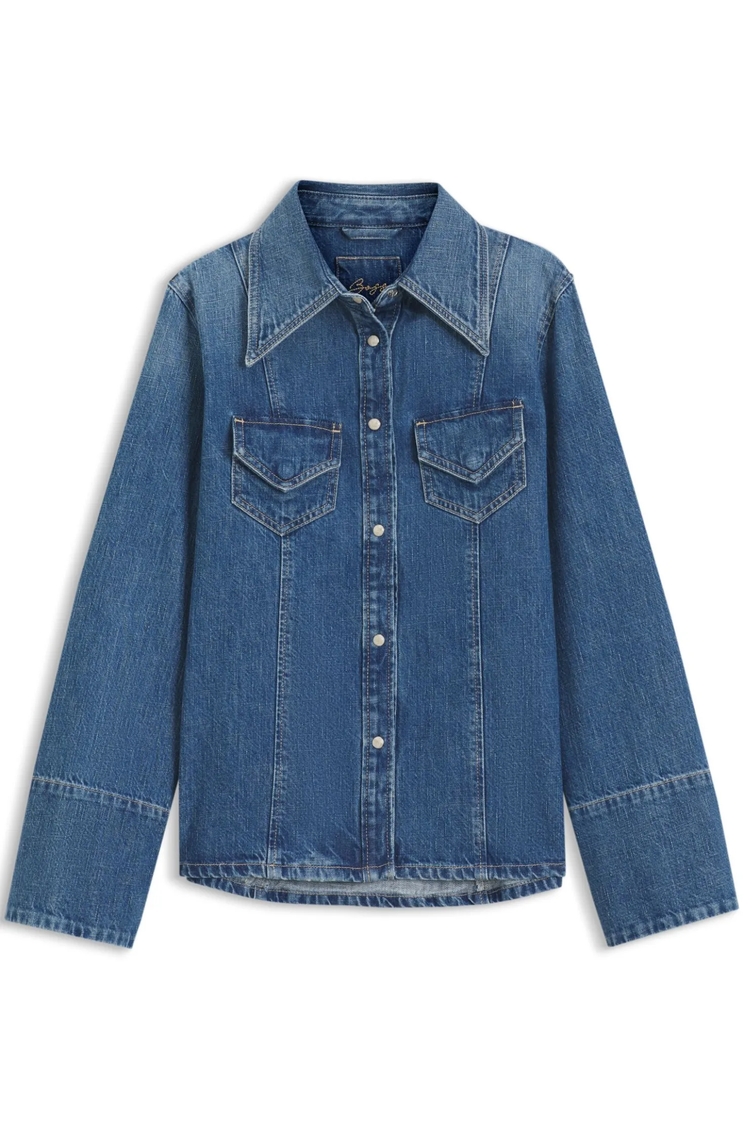 Slim-fit blouse in rigid crosshatch denim