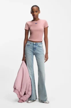 Slim-fit cropped T-shirt in stretch cotton