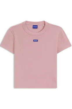 Slim-fit cropped T-shirt in stretch cotton
