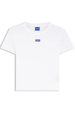 Slim-fit cropped T-shirt in stretch cotton