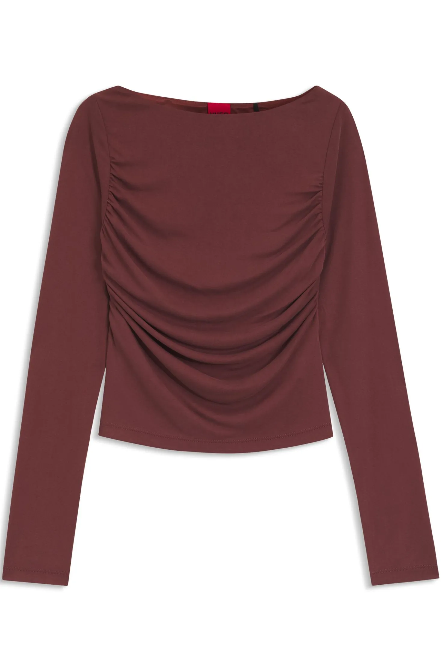 Slim-fit cupro top with modern boatneck