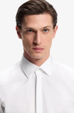 Slim-fit dress shirt in easy-iron stretch cotton