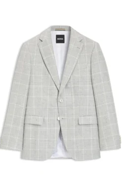 Slim-fit jacket in checked linen and virgin wool