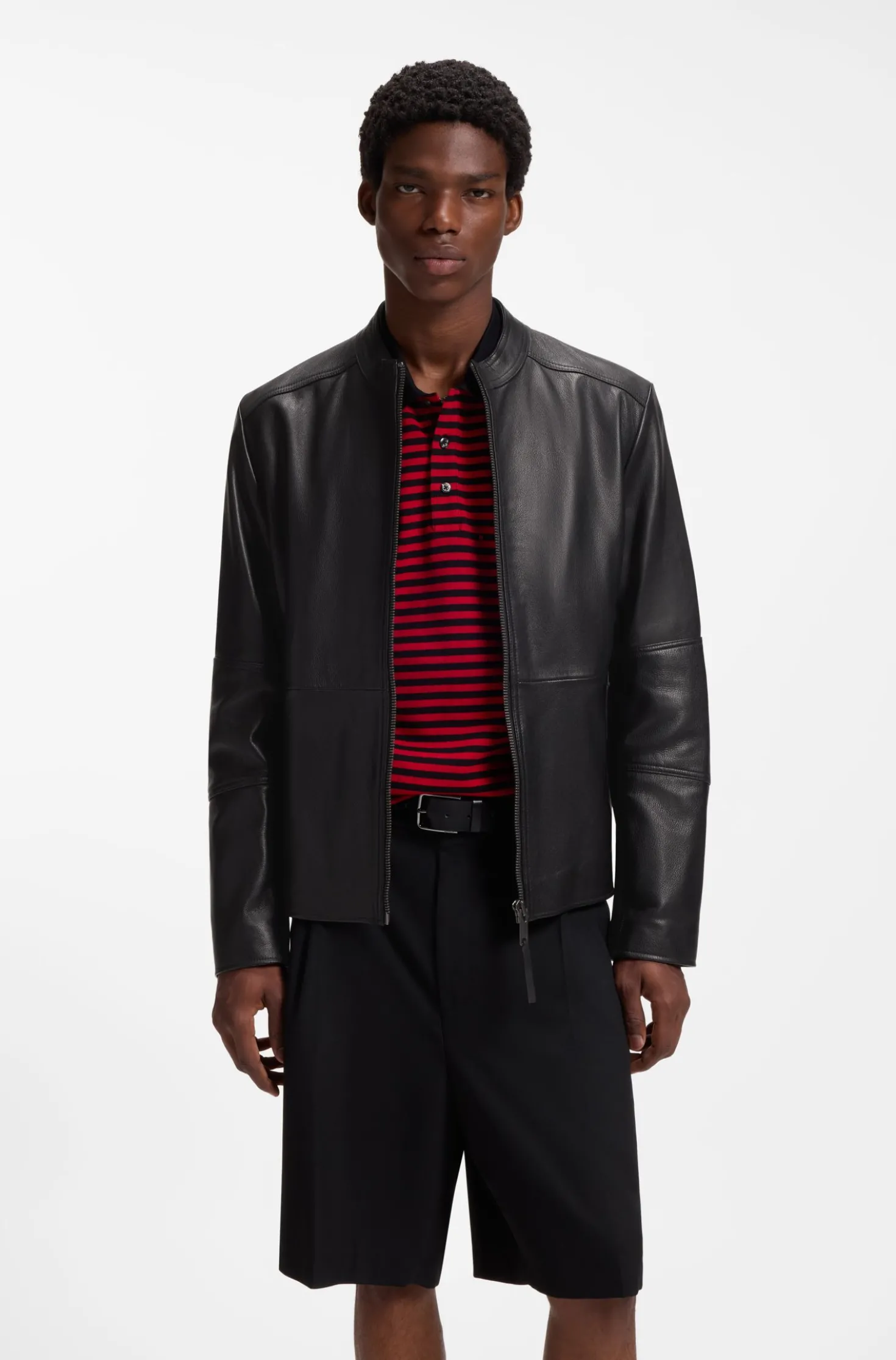 Slim-fit jacket in grained leather