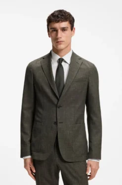 Slim-fit jacket in virgin wool and linen