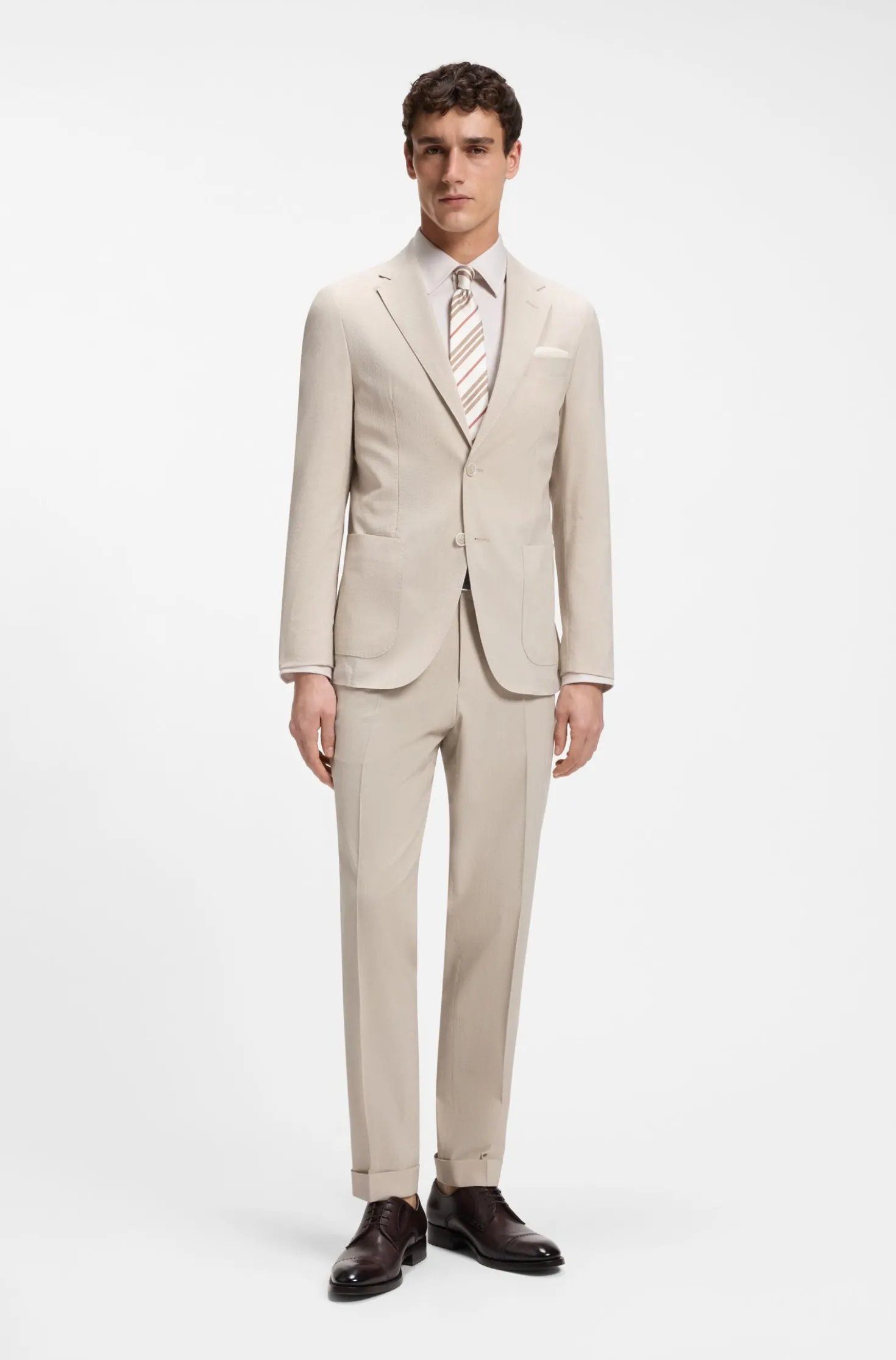 Slim-fit jacket in wool-blend seersucker