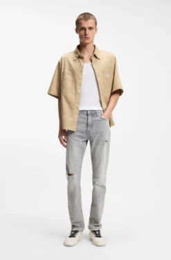 Slim-fit jeans in distressed grey denim