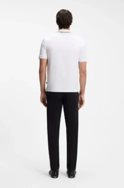 Slim-fit polo shirt in cotton with striped collar