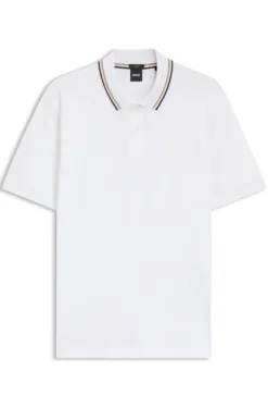 Slim-fit polo shirt in cotton with striped collar